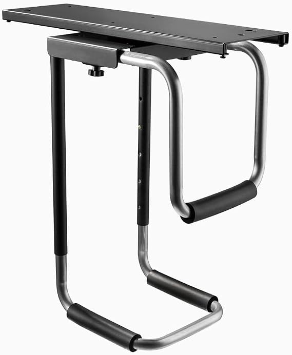 Desky Heavy Duty PC Mount Under-Desk Adjustable CPU Holder with Sliding Track and 360 Swivel, Fits Towers up to 22lbs, Steel Construction for Secure Computer Mounting