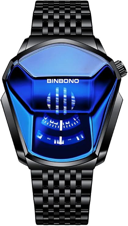 FANMIS Creative Fashion Blue LED Binary Digital Watches Men's Stainless Steel Silver Waterproof LED Backlight Bracelet Plated Watches