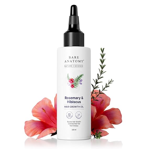 Bare Anatomy Nature x Science Rosemary Hibiscus Hair Growth Oil for Women & Men | Helps Hair Growth & Strengthens Hair | Nourishes Scalp & Controls Hair Fall | Suitable for All Hair Types - 100ml
