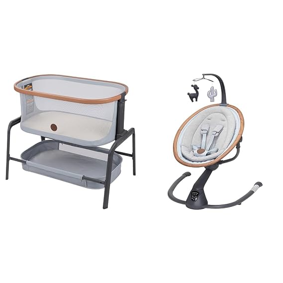 Maxi-Cosi Iora Bedside Bassinet, 4 Height Positions to Choose from?, Essential Grey & Cassia Swing, Essential Grey