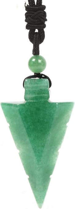 Justinstones Natural Gemstone 47mm Arrowhead Flatback Spearhead Healing Stone Crystal Christmas Tree Gift Amulet Pendant Adjustable Braided Cord Necklace 18 to 28 Inch