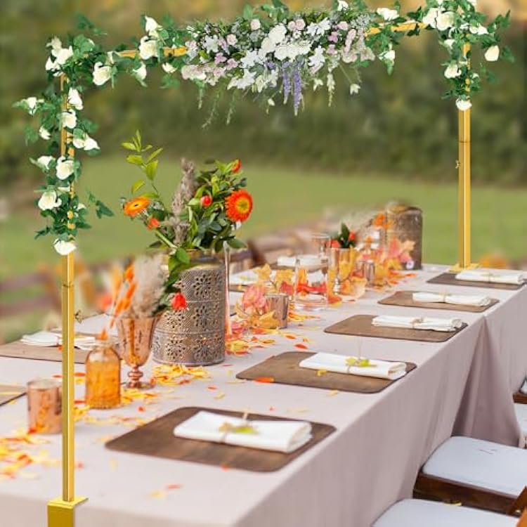 Over The Table Rod Stand with Clamps, Adjustable Table Arch 28-98 Length, 13-42 Tall, Table Balloon Arch Stand for Wedding, Birthday, Christmas, Halloween, Craft, Party Decoration, Gold