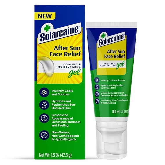 Solarcaine After Sun Face Gel, Cooling & Moisturizing - 1.5oz | Cooling, non-greasy after-sun face gel reduces redness & peeling. Hypoallergenic, fragrance-free, non-comedogenic.