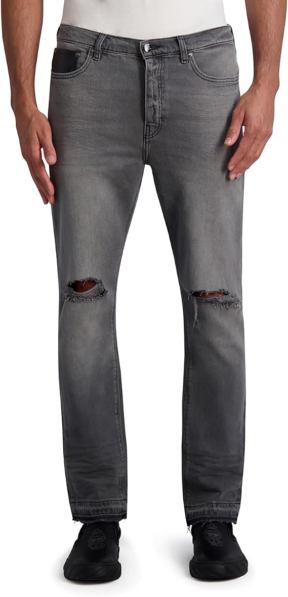 Karl Lagerfeld Paris Mens Leather Pocket Light Wash Denim Pant