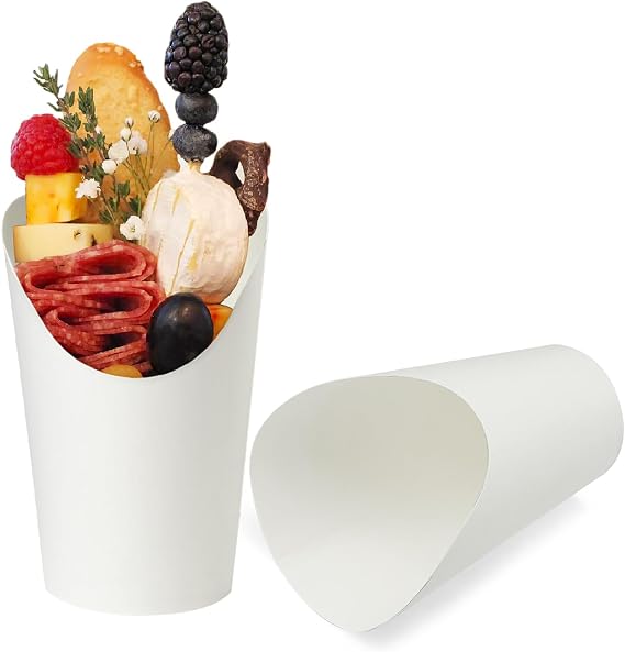CAMKYDE 50 Pcs Disposable White Charcuterie Cups, 12oz French Fries Holder French Fry Cups for all Occasions (12oz, White)