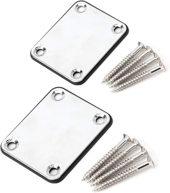 KAIY 2 Pack Guitar Chrome Neck Plates with Screws for Electric Guitars, Strat Tele Style Guitar Cigar Box Guitar Parts Repair Replace