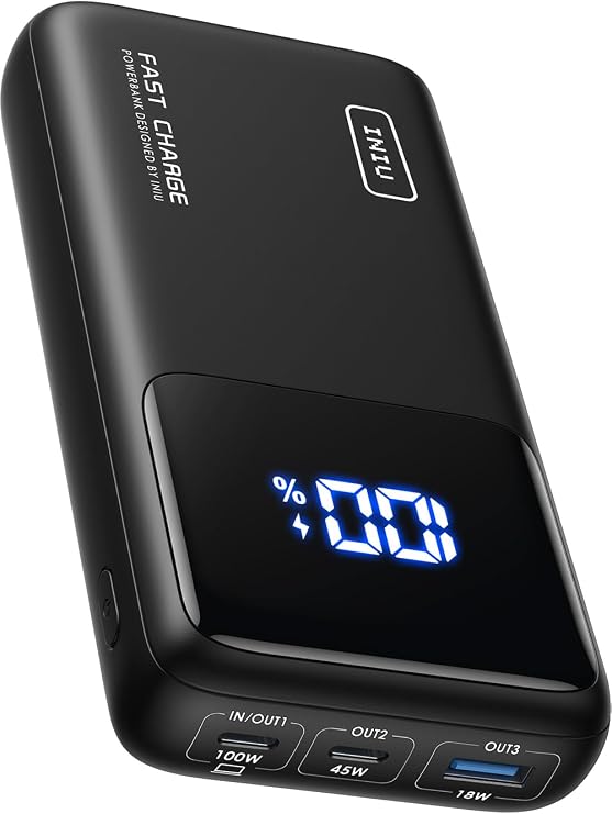 INIU Power Bank, 25000mAh 100W USB C Laptop Portable Charger, PD QC Fast Charging 3-Output Battery Pack, Travel Charger for Laptop MacBook iPad Tablet Steam Deck iPhone 17 16 15 14 Pro Samsung S25 etc | 3-Output Fast Charging, Flight-Safe, Travel Essential, Portable Charger for MacBook Pro, Dell, Steam Deck, iPhone, iPad etc