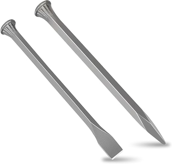 2-Piece Cold Chisel Set Includes Flat Chisel Pointed Chisel 30 cm High Carbon Steel Cold Chisel Stone Chisel Tile Chisel Chisel for Stone Concrete Masonry