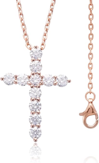 Ladylike Moissanite Cross Pendant Necklace for Women Sterling Silver