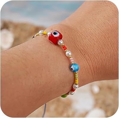Evil Eye Bracelets for Women Men,Handmade Colorful Beaded String Ojo Bracelet Cute Protection Fashion Jewelry Gifts