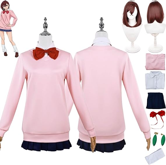 Anime Character Momo Ayase Cosplay Costume Outfit Dandadan Aira Shiratori Pink Uniform Full Set Halloween Party Carnival Dress Up Suit with Wig Earrings for Women