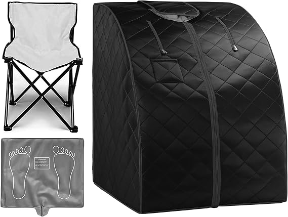 ZONEMEL Oversize Portable Far Infrared 1 Person Sauna, Personal Sauna Spa for Relaxation at Home, with Handheld Remote Control, Heated Footpad and Folding Chair (L 33.0 x W 31.5 x H 40, X-Large)