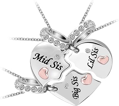 KunBead Nana Mom Mother Daughter Son Sisters Rose Gold Tone Matching Puzzle Heart Charm Birthday Pendant Necklaces set for 3