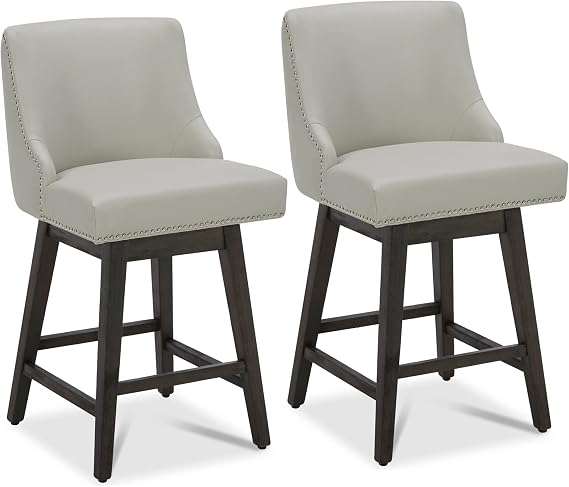 CHITA 26" Counter Height Swivel Bar Stools, Creamy Grey Faux Leather, 2-Pack