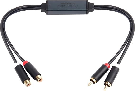 Mini Ground Loop Noise Isolator Gold Coating RCA Connectors Aluminum Shell Noise Filter for car and Home Using in Different situations (WDISO-A010-RCA)