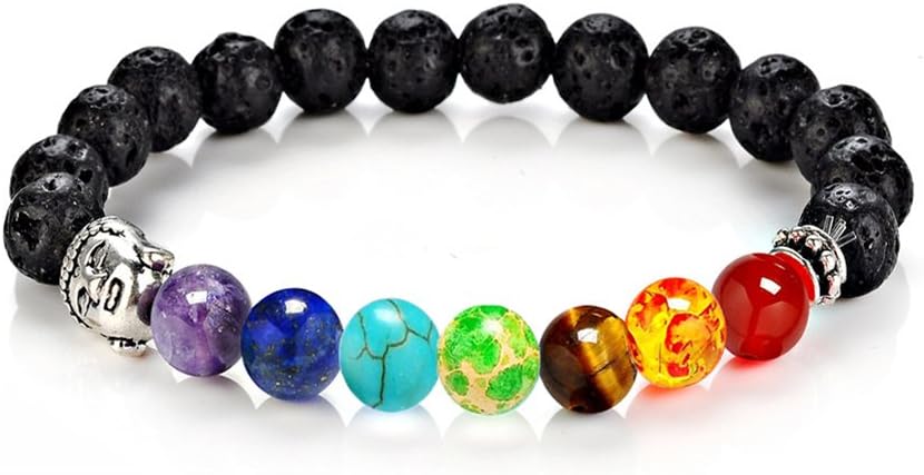 Bracelet,8MM Unisex Black Lava Energy Stone Mala Beads with Sliver Buddha Bracelets