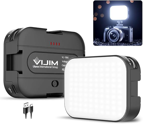 VIJIM VL100C 2 Pack Bi-Color on-Camera LED Video Light, 4 Cold Shoes CRI95 | with Dual Cold Shoe Mount Adapter, Mini Ball Head, Rechargeable 2000mAh Battery, Dimmable 2500-6500K, for DSLR Tripod Shoot