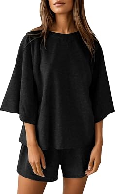 Tooluck Womens 2 Piece Outfits 34 Sleeve Tops and Elastic Waist Shorts