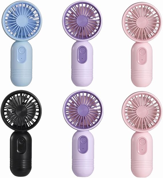 Mini Portable Fan 6 Pack, Cute Handheld Fan Battery Operated Lightweight Small Personal Fan with 3 Speeds and USB Rechargeable Eyelash Fan for Stylish Girl Kids Women Men Office Outdoor Travel Camping