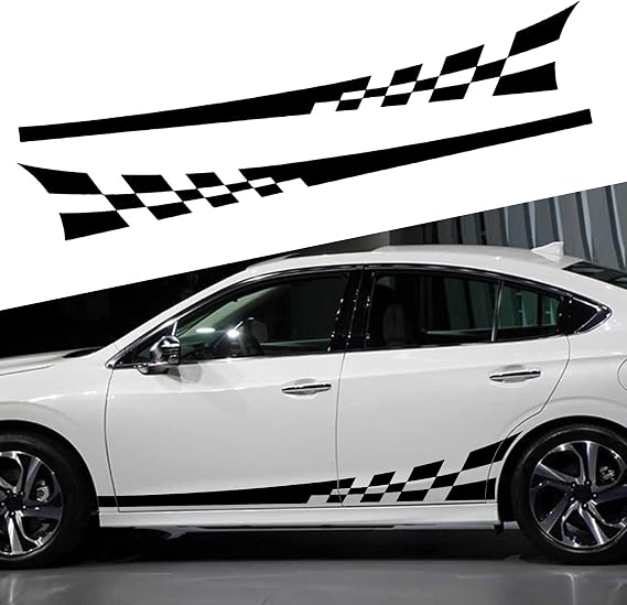 SUNJIKA 2PCS Universal Sports Stripe Lattice Totem Sticker DIY Car Decal Stripes Vinyl Stickers Decoration Racing Accessories for Truck Auto Body Side Door Decals (Black)