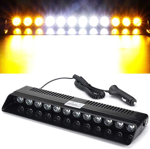 LED Emergency Strobe Light 12V Windshield Dash Dashboard Interior Flash Safety Lamp Hazard Warning Light Bar for Car Truck Vehicle w/Suction Cups Amber White White Amber