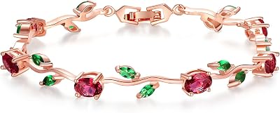 BISAER Lovely White Gold Plated AAA Cubic Zirconia Gemstone Flower Vine 7 Inches Bracelet for Mothers