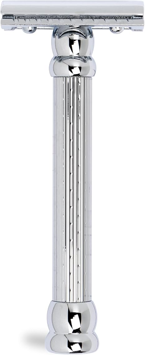 MERKUR Safety Razor 47C Gloss Chrome Three-Piece Straight Cut Razor with Closed Comb Ideal for Wet Shaving Die-Cast Zinc Brass Handle Made in Germany