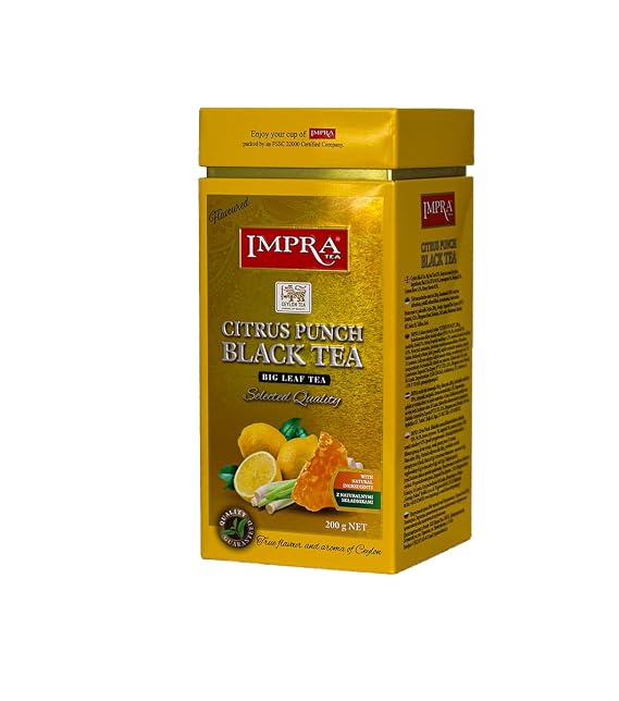 Impra Citrus Punch Pure Ceylon Black Tea, 200g, Tin Caddy, with Natural Pieces
