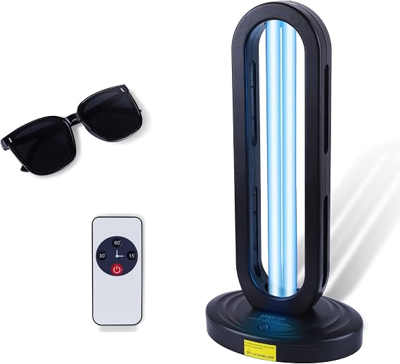 40W UVC Light Sanitizer Ozone-Free, 253.7nm UV-C Germicidal Lamp for Home, Office & Pet Areas, Kills 99.9% of Dust Mites & Bacteria. Whole Room Sanitizer with 3-Speed Timer & Remote Control