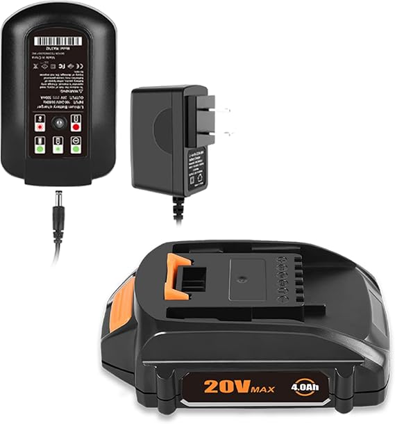 SKYON 4.0Ah 20V WA3575 Battery and Charger Kit Compatible with Worx PowerShare 2.0Ah WA3525 WA3575 1.5Ah WA3520 Lithium Compact Cordless Power Tools Battery & WA3742 Battery Charger