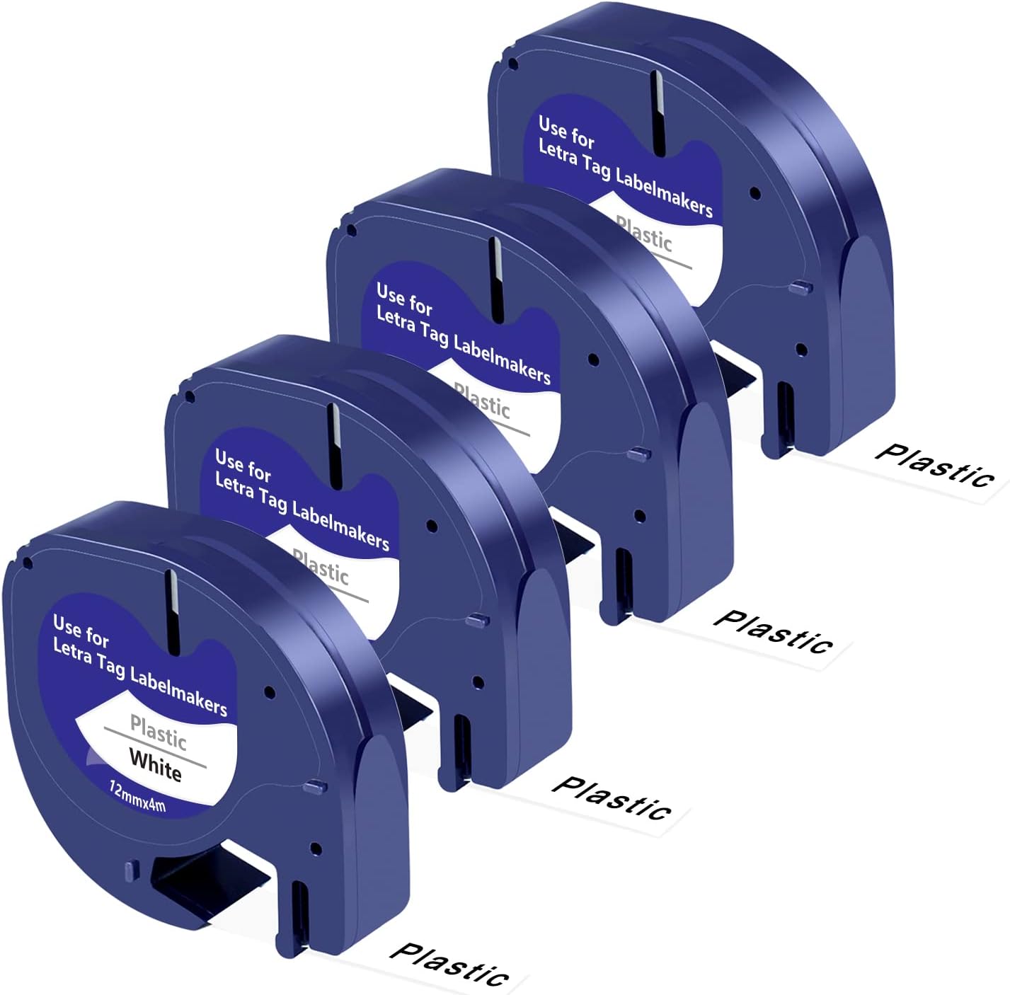 4 Pack Compatible Label Tape Replacement for DYMO Letratag Refills Plastic White 91331 S0721660, Black on White LT Label Tape for DYMO LetraTag LT-100T LT-100H LT-110T QX50, 12 x 13' 12mm x 4m