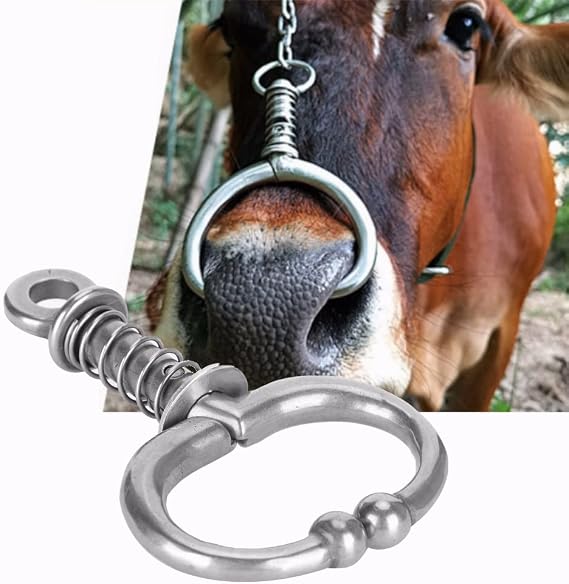 Cow Nose Ring, Stainless Steel Cattle Nose Ring Automatic Spring Pliers, for Easy to Use with Spherical Design, Strong and Durable, Widely Applicable for All Kinds of Cattle