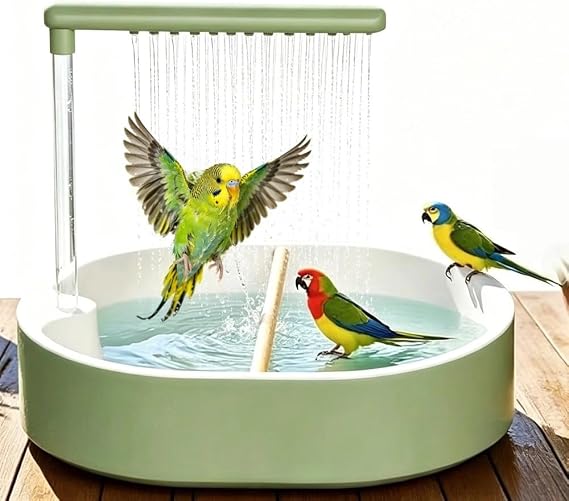 Parrot Bathtub Bird Automatic Bath Shower, Indoor Bird Bath Fountain, Large Bird Shower Parakeet Bath for Cage, Parrot Bird Bath with Anti-Clog Pump & Filter Sponge, for Parakeet, Cockatiel, Lovebird