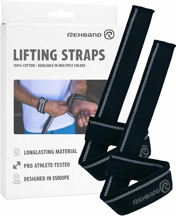 Rehband Lifting Straps for Strength Training, 1 Pair Fitness Pull Straps, 100% Cotton, 56cm Grip Support for Bodybuilding, More Grip Strength Weightlifting