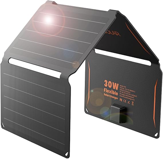 FlexSolar 30W Foldable Portable Solar Panel Charger QC3.0 USB-A USB-C | IP67 Waterproof, Outdoor Emergency for Camping Hiking Backpacking, Phone, Power Bank, Flashlight