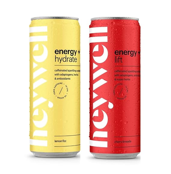 heywell Adaptogenic Energy Bundle, Lemon Fizz and Cherry Limeade (24 Pack) | Sparkling | 12 of Each Flavor | Energy - Hydate & Uplift