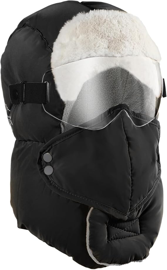 Winter Trapper Hat for Men - Windproof & Waterproof Hat with Removable Mask Goggles Ear Flaps