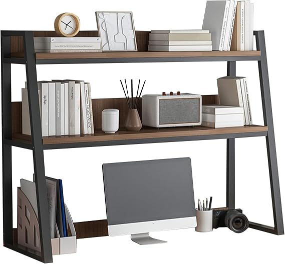 FPIGSHS Ladder Bookcase for Computer Desktop, 2-Tier Multipurpose Countertop Hutch Bookshelf, Multi-Function Storage Display Shelf Organizer Rack for Home Dorm Office Supplies (95CM)