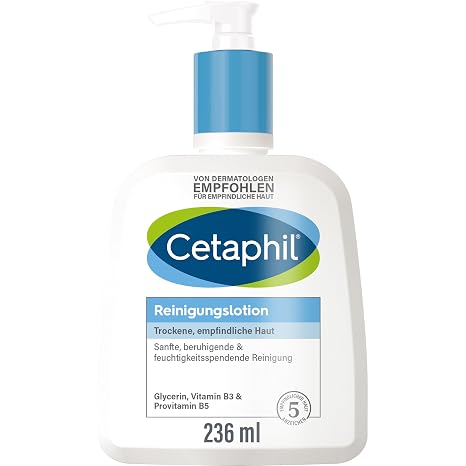 CETAPHIL Cleansing Lotion 236 ml for Dry Sensitive Skin Face Cleansing with and without Water Gently and Effectively Removes Dirt Soap Free Packaging May Vary