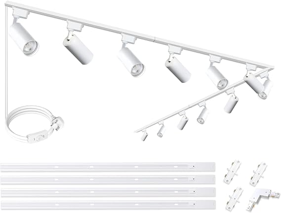 Brightened Track Lighting Heads and Rails Kit, 20W 3000K Plug in LED Track Lights Compatible with H-Type Track Light System with 4x1m Track Rails Modern Indoor Spotlight for Accent Illumination [Energy Class C]