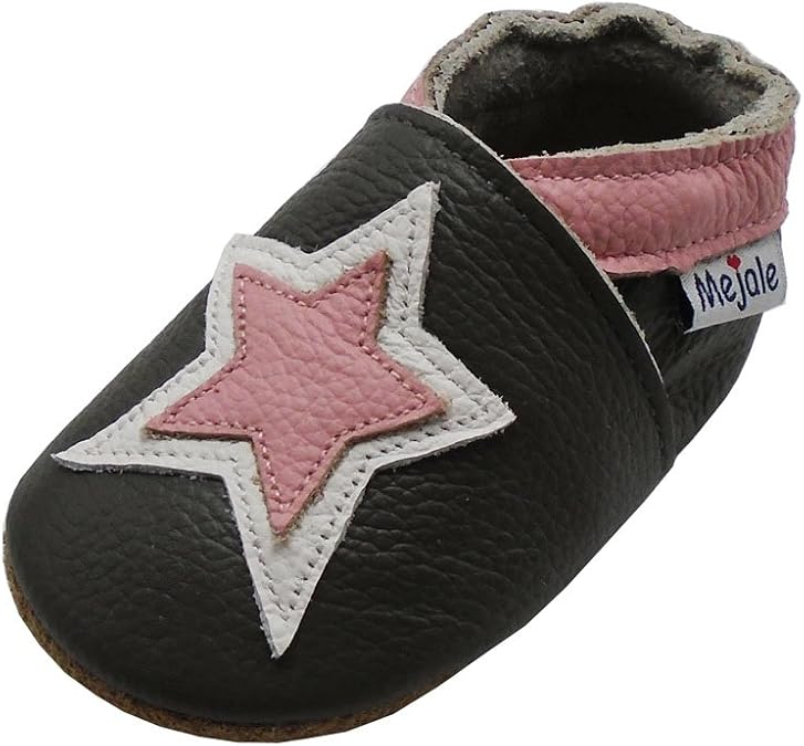 Mejale Baby Shoes Soft Sole Leather Toddler Moccasins Infant Slippers | Non-slip Suede Sole, Boy Crawling Prewalker, Girl Cartoon Slippers, Breathable Lightweight Leather, Elastic Ankle,Fits 0-36M