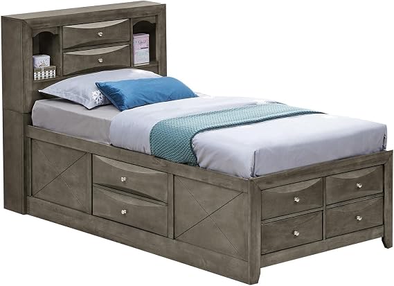 Indoor Modern Home Decorative Bedroom Bedding Frame Marilla Gray Twin Panel Beds