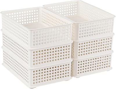 Teyyvn 6 Packs Plastic Storage Tray Baskets, White Small Stackable Plastic Basket, Classroom Storage Baskets
