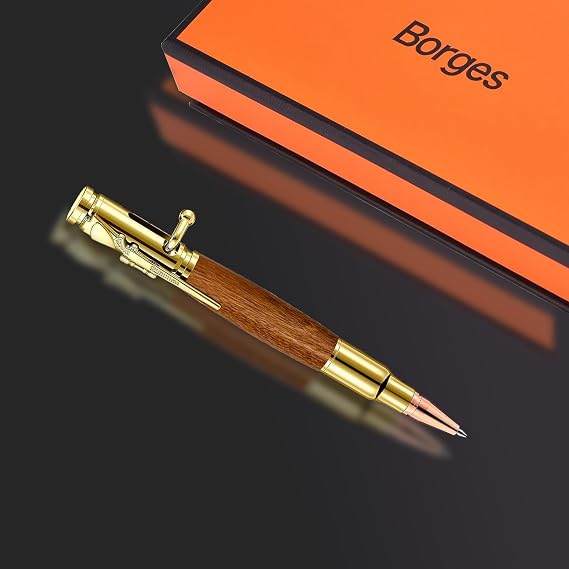Borges Golden Pear Wood Ballpoint - Unisex Luxury Bolt-Action Pen with Golden Yellow & Purple Sheen, Safety-Enhanced, Ideal for Travel & Office Use