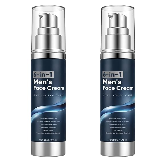 6 in 1 Face Cream for Men Anti Aging Mens Moisturizer with Collagen, Hyaluronic Acid and Shea Butter Daily Skin Care Reduce the Look of Eye Bags, Dark Circles and Puffiness 1.76 fl oz (1) (2)