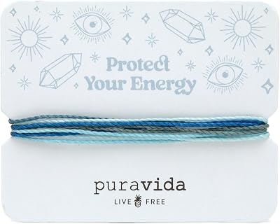 Pura Vida Bracelets Gift Protect Your Energy Card Friendship Bracelet Stack, Blue