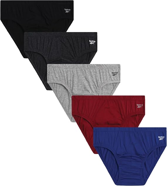 Reebok Mens Low Rise Briefs 5 Pack Soft Stretch Cotton Underwear Briefs | Smooth Second-Skin Feel with Breathable Stretch, Quick-Dry Moisture-Wicking Fabric Blend for Everyday Support