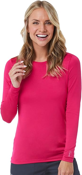 Maevn BESTEE Women's Basic Long Sleeve Under Scrub Tee (Medium, Pink Peacock)