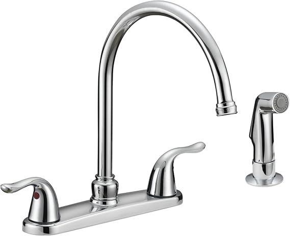 EZ-FLO Two-Handle High-Rise Kitchen Faucet with Sidespray, Stainless Steel, EZ-10201