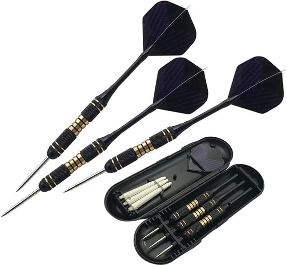 FS Colar 's Home Professional Tournament 24 g Steel Tip Darts with Hard Case, Aluminum Shafts and Black Coated Metal Barrels and PET Flights, Needle Tip Darts